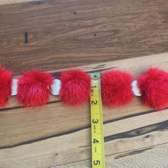 Silver and Red Fur Chain Belt - Picture 8 of 8